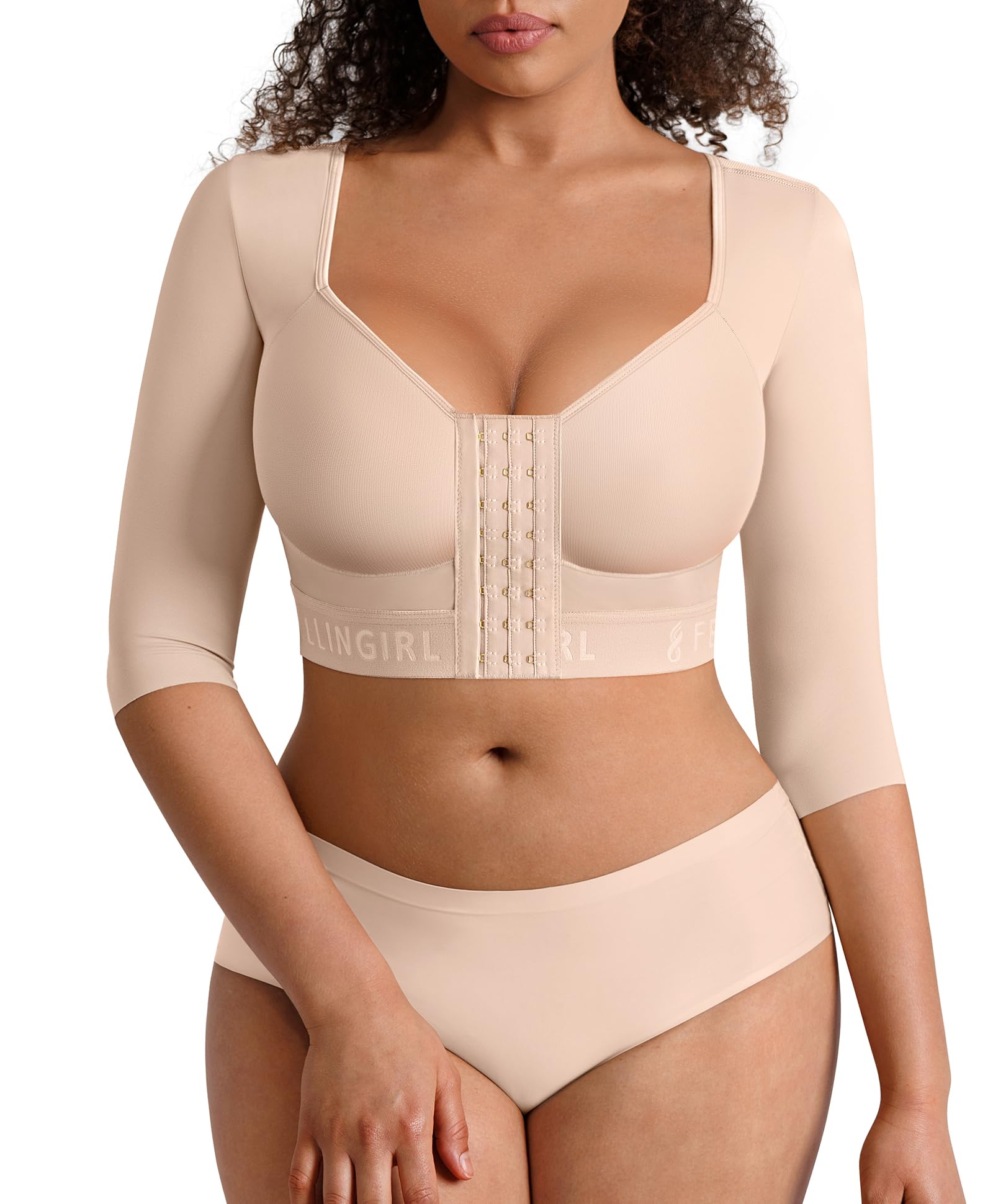 Arm Compression Sleeve Women Upper Arm Shaper Post Surgery Front Closure Shapewear Bra