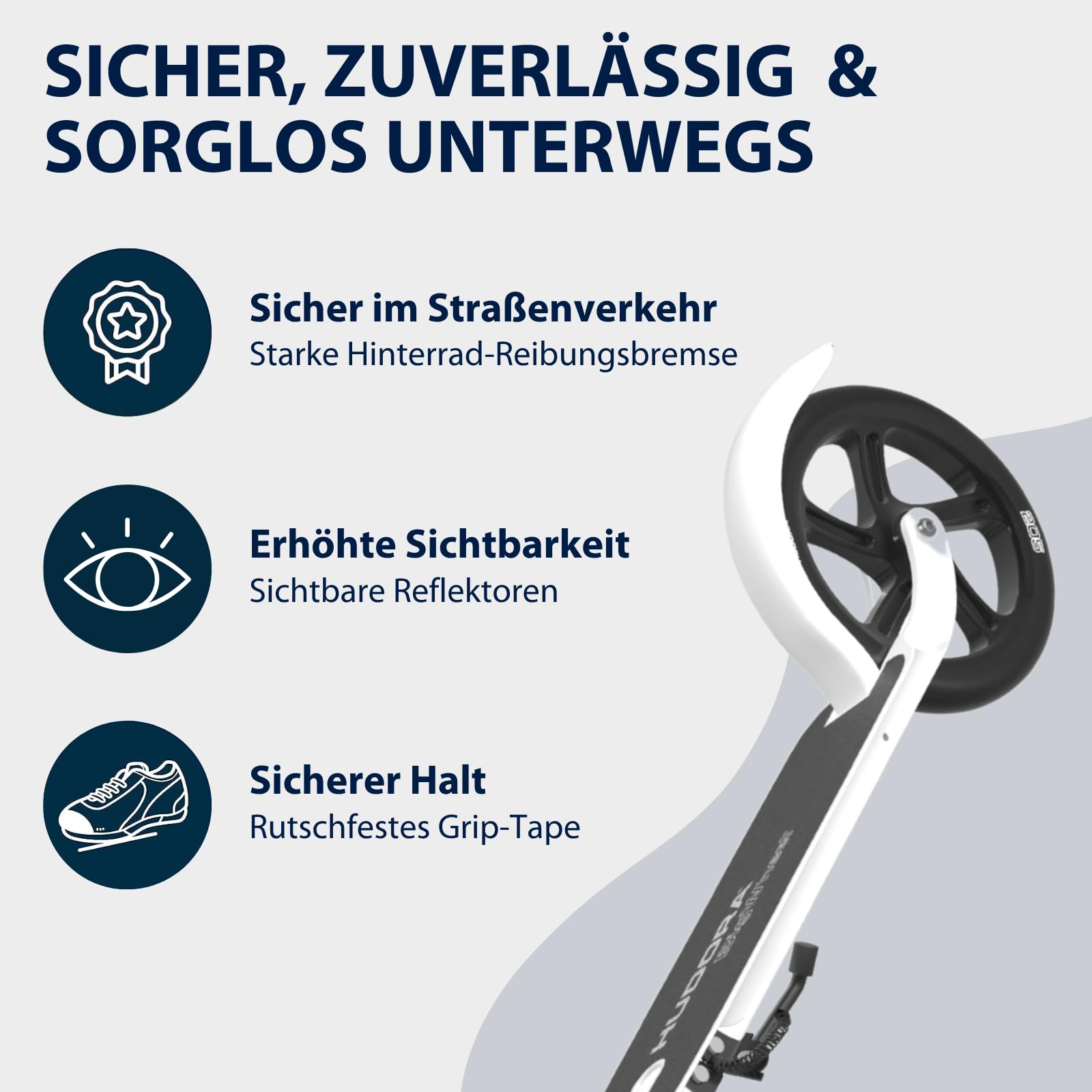 HUDORA BigWheel Pure Scooter I Stabiler Aluminium-Roller mit Ständer I Höhenverstellbarer & zusammenklappbarer Cityroller für bis zu 100kg I Tretroller für Jugendliche und Erwachsene