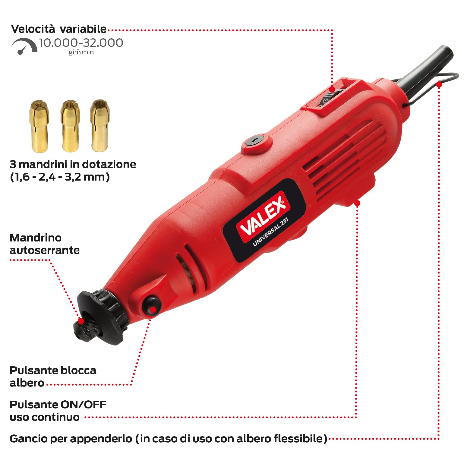 Valex Multiutensile Universal 231 135W 3 mandrini portautensili