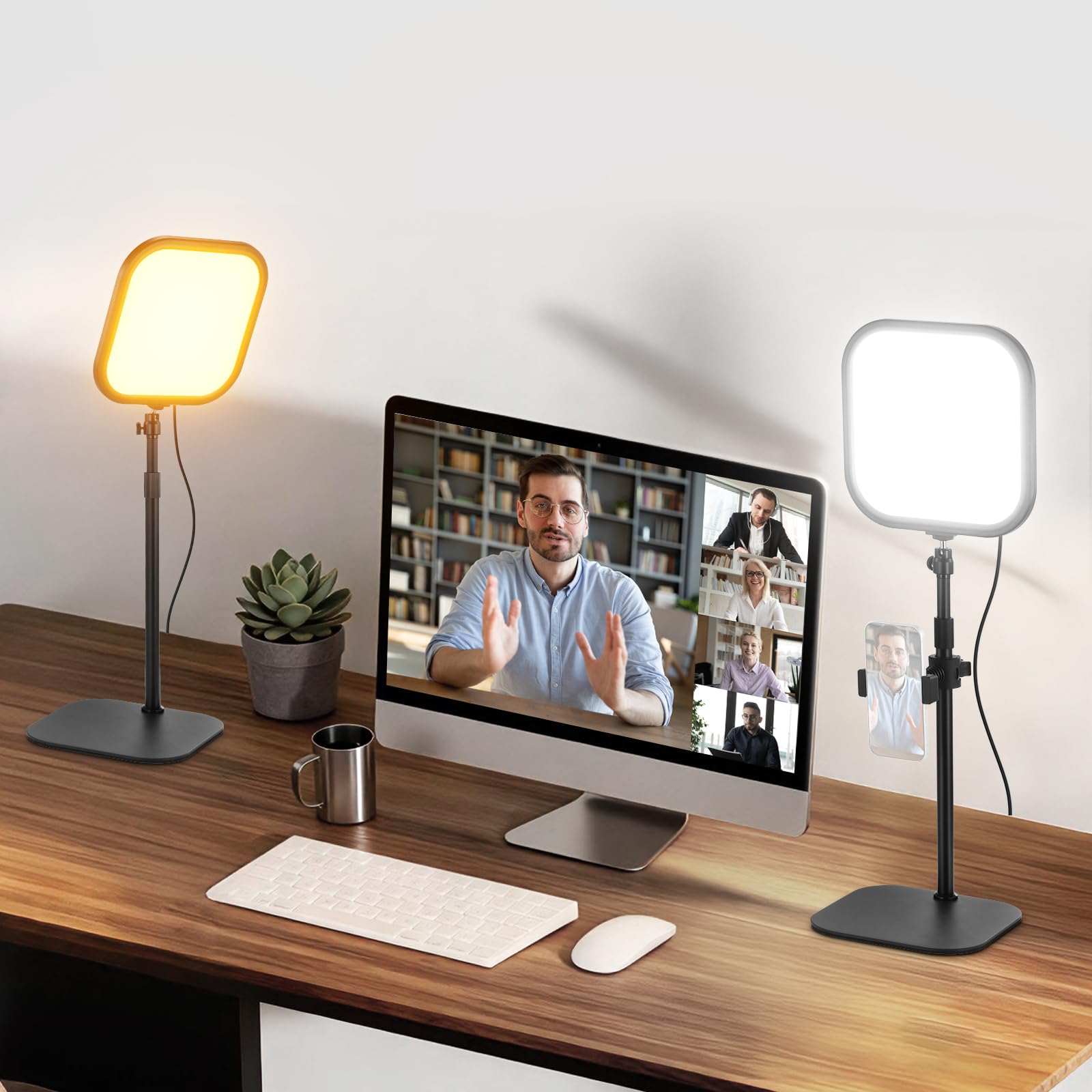 NEEWER Basics 2 Pack 10.8" Konferencja Wideo Reflektor z Mobilnym Wsparciem/Wsparciem, 15W Bi Color Edge Lit Full Screen Desk Light CRI95+ do laptopa Kamera internetowa Zoom Połączenia Streaming
