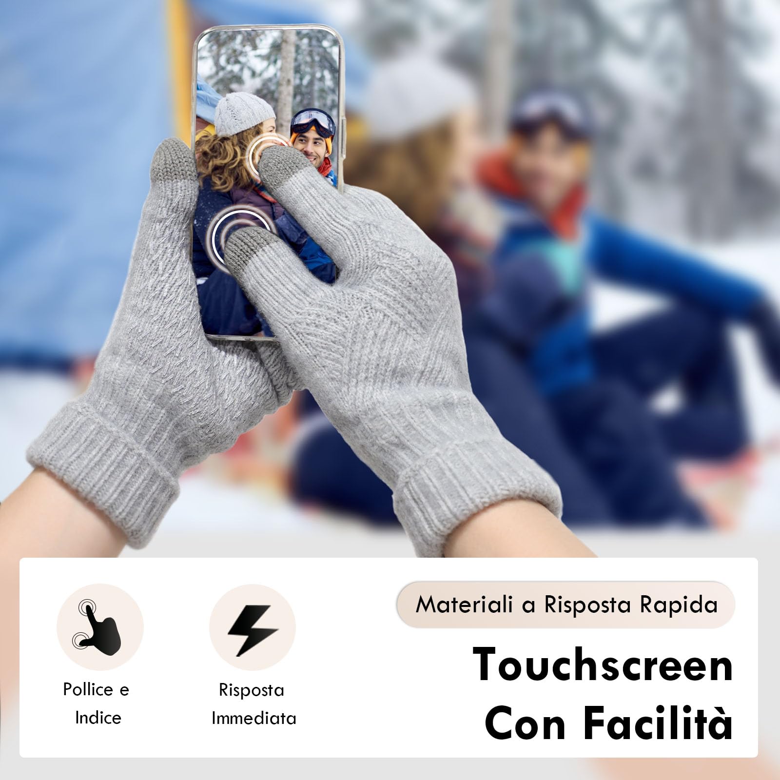 MAGISDU Guanti da donna Guanti termici invernali caldi Fodera in pile Lana Merino Touchscreen Doppio strato Grip elastico Guanti da esterno