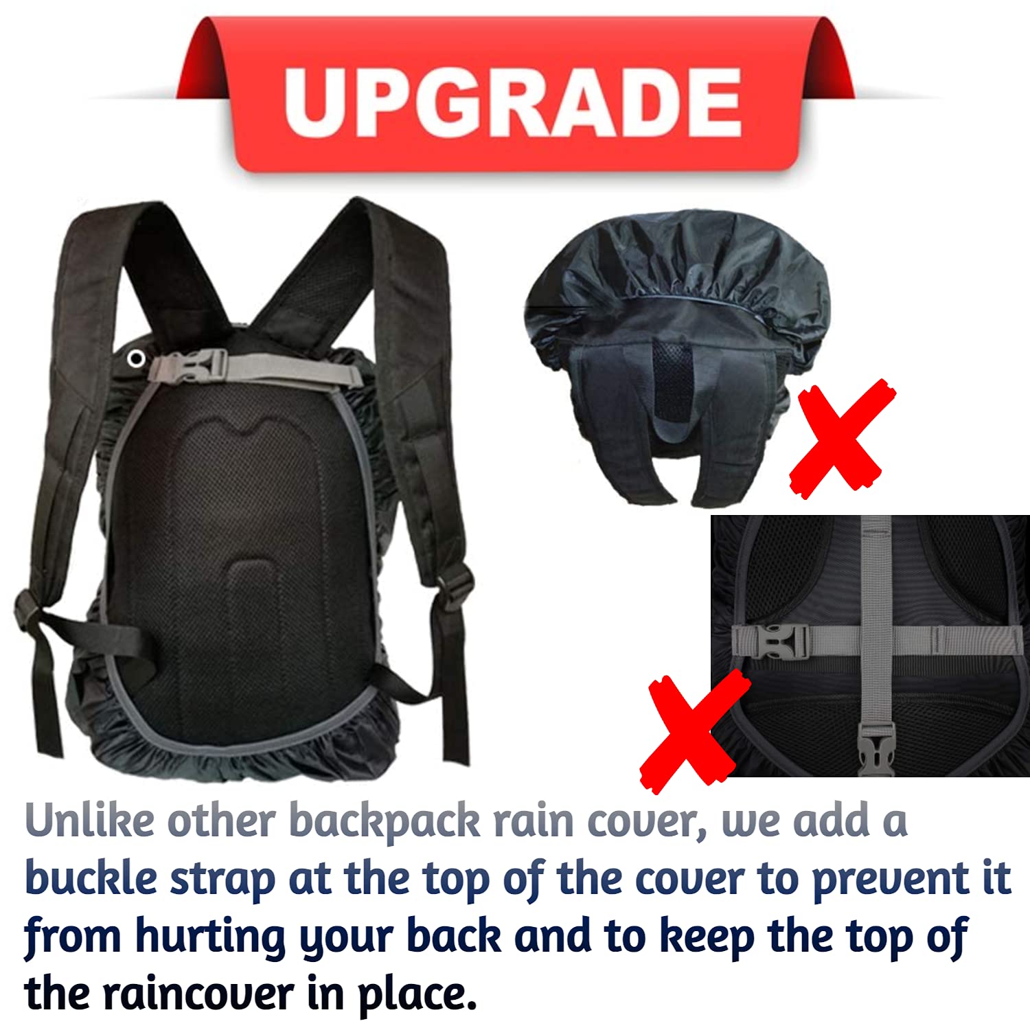 Bulfyss Rubberized 100% Waterproof Dust Proof Rain Cover for Backpack Bags, 30L-40L Rainproof Dustproof Protector Raincover Elastic Adjustable for Hiking Camping Traveling Climbing Cycling, Black 2
