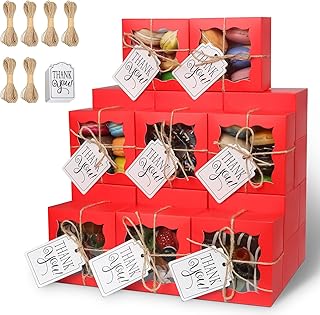 KPOSIYA 60 Pcs Red Bakery Boxes with Window Individual Cupcake Boxes 4x4x2.5 Inches Cookie Boxes Kraft Paper Red Gift Box for Pastries, Cookies, Pie, Donuts, Macaroon