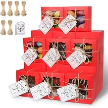 KPOSIYA 60 Pcs Red Bakery Boxes with Window Individual Cupcake Boxes 4x4x2.5 Inches Cookie Boxes Kraft Paper Red Gift Box for Pastries, Cookies, Pie, Donuts, Macaroon