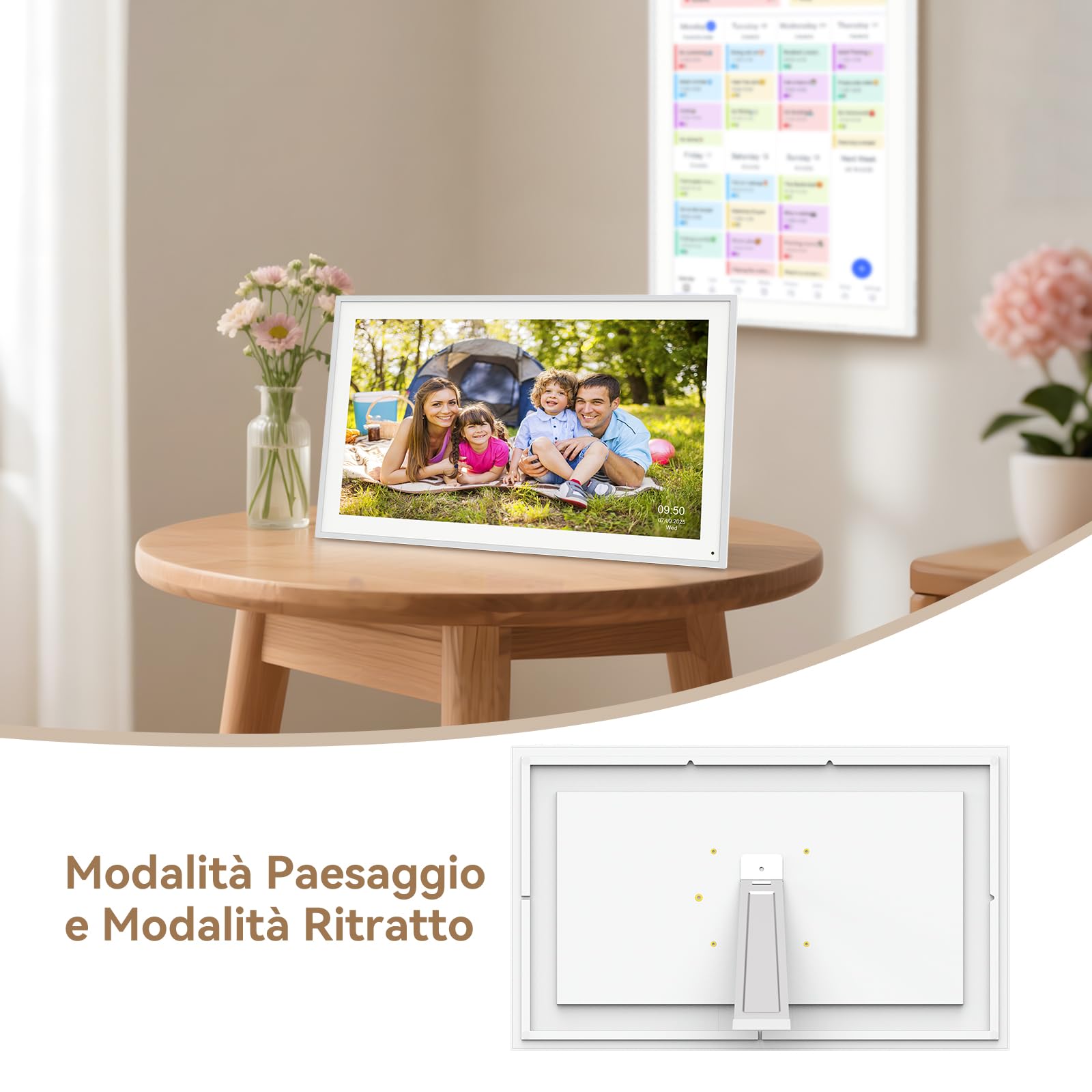 TABWEE Calendario Digitale 15,6" per Organizzatore Familiare | Pianificatore dei Pasti, Tabella delle Faccende, Sistema di Ricompense, Calendario Elettronico (Cornice Fotografica Digitale)