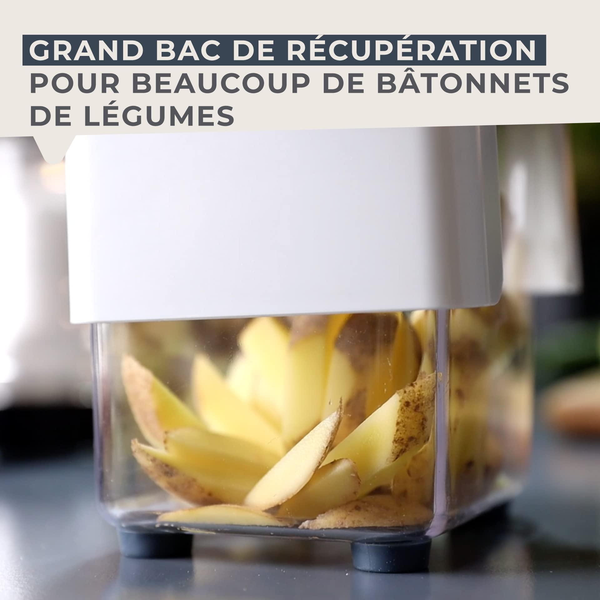 Fackelmann 27902 Coupe frite Manuel avec récipient et Brosse de Nettoyage, Coupe légumes, Coupe frite, ustensile de Cuisine, Plastique, Blanc, Bleu, 11,5 x 10 x 16 cm