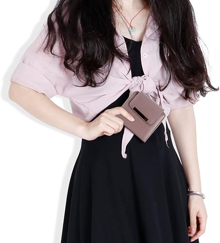 Miniatura 6 de Las mujeres de cuero genuino cartera elegante trifold carteras mini tarjeta de crédito embrague titular corto carteras para damas, rosado (Lively