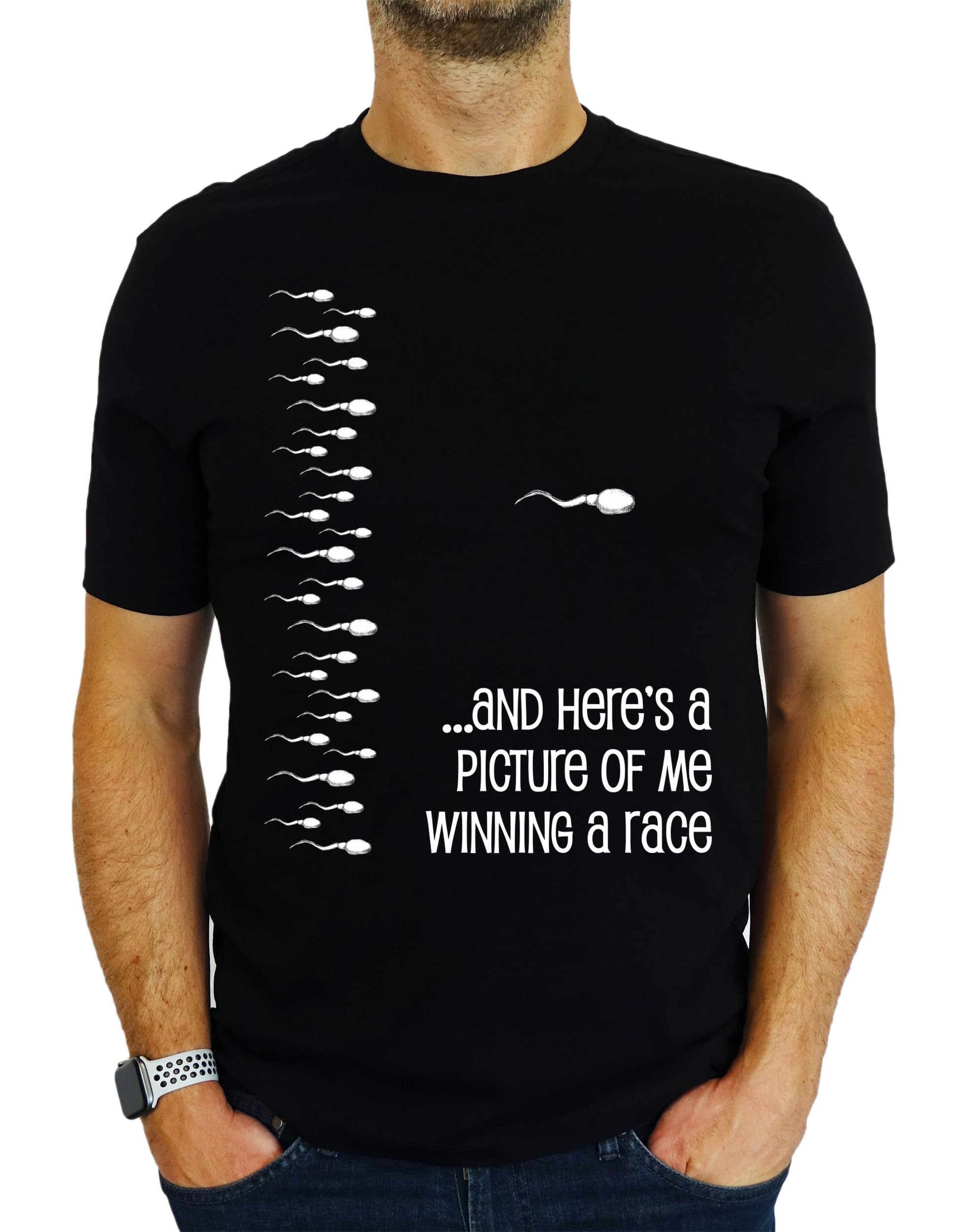 Picture of Me Winning A Race - Funny Sperm 18th | 21st | 30th | 40th | 50th | 60th | 70th | 80th Custom Birthday Gift | Present Idea for Men T-Shirt Black 2XL