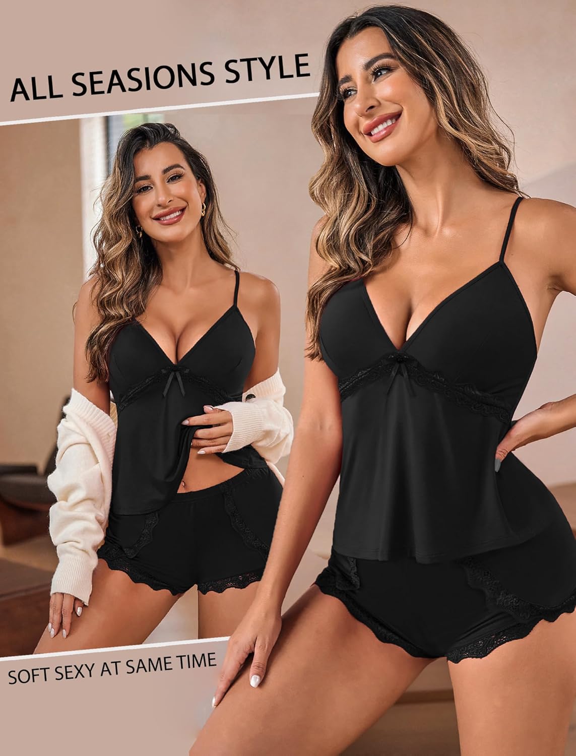 Avidlove Sexy Pajamas Set for Women Lace Modal Cute Lingerie Sets 2 Piece Cami Pj Shorts Set Sleepwear - Image 5