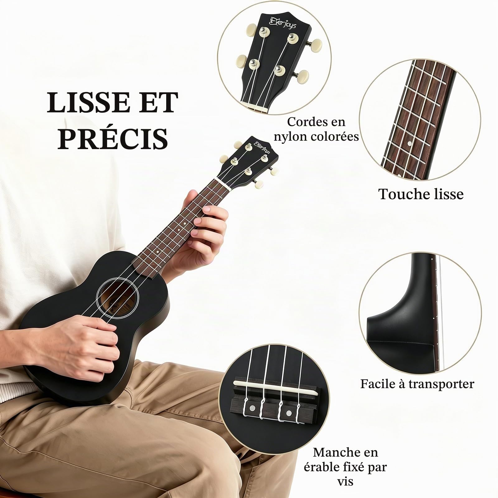 Soprano Ukulele, 21 pouces Ukulélé Hawaïen Kit pour Débutants avec Yukulele Housse, supplémentaire Cordes, Accordeur, Sangle, Recueil de Partitions en ligne