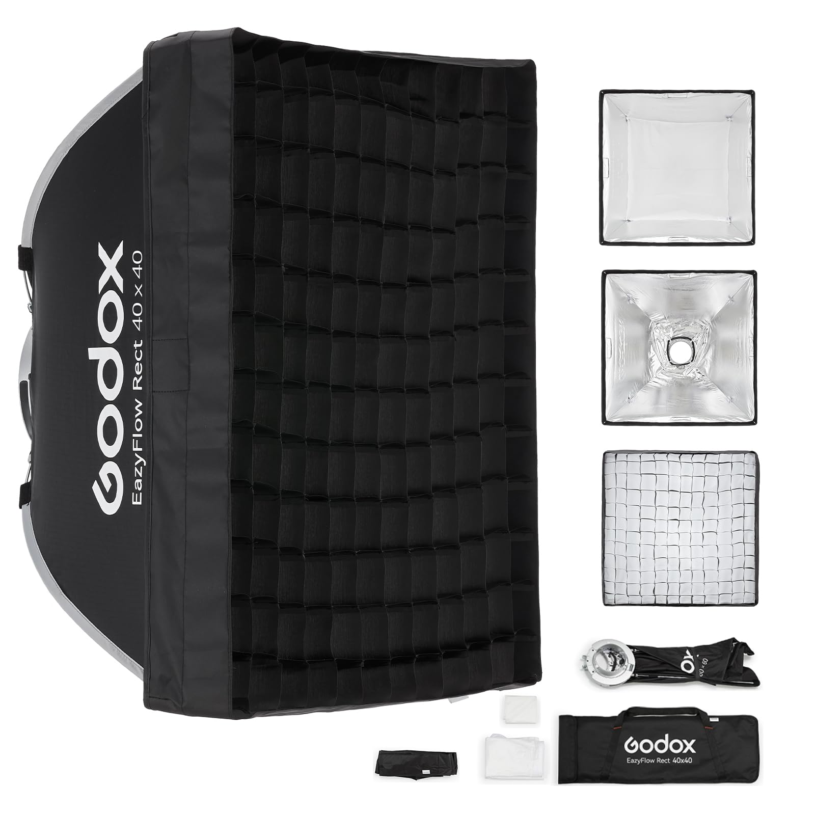 Godox EazyFlow Quick-Release Softbox, Foltbare Octabox Quick Setup, Bowens Mount Soft Box mit Diffusoren Honeycomb Grid für Studio Streaming Fotografía (Rect 40x40cm)