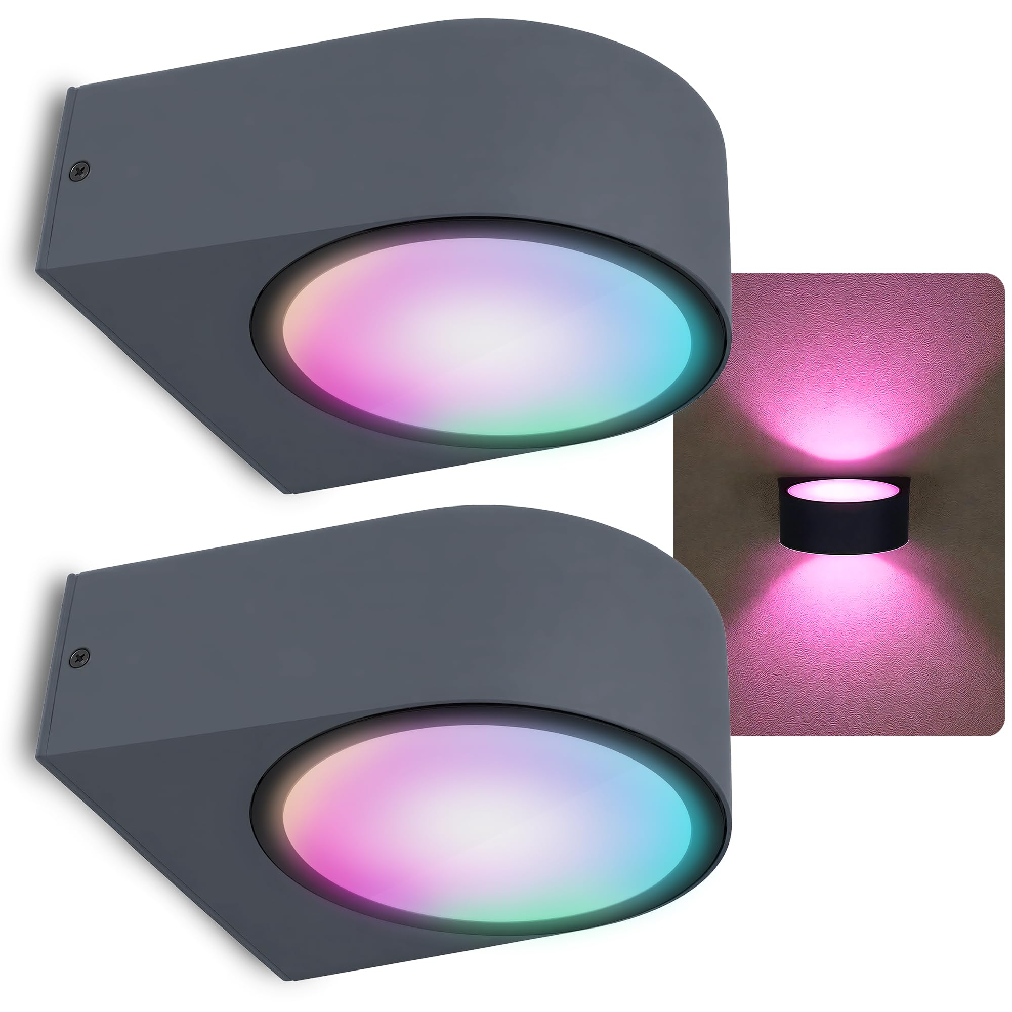 SSC-LUXon 2 Stück LIMO Wandleuchte Außen Smart anthrazit IP44 mit LED Smart RGB CCT E27 dimmbar – Wandlampe Up Down für Hauswand & Balkon