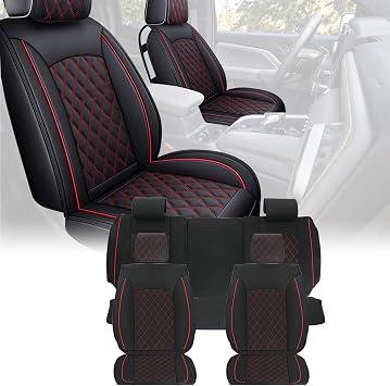 5 Seats Full Set Seat Covers for Chevy Colorado 2015-2026, Red Stitching | Leather Colorado Crew Cab/Z71/LT/ZR2/Work Truck Seat Protectors Accessories, Airbag Seat Belt Compatibl, Waterproof