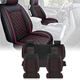 ROCCS Full Set Seat Covers for Chevy Colorado 2015-2025, Colorado Crew Cab/Z71/LT/ZR2/Work Truck Airbag Safe Waterproof Leather Seat Protectors with Red Stitching