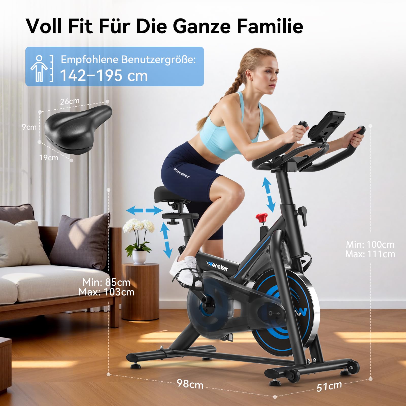 Wenoker Rower stacjonarny z aplikacją,Cichy ergometr z oporem magnetycznym,Rower spinningowy do domowych treningów cardio,Do 160 kg