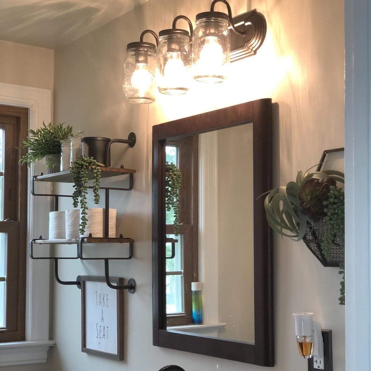 LNC Bathroom Vanity Light Fixtures, Farmhouse Mason Jar Wall Sconce Over Mirror with Oil Rubbed Bronze, A02980