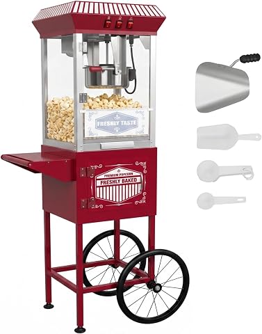 ZORVANTI 16oz Vintage Theater Style Popcorn Machine with Cart