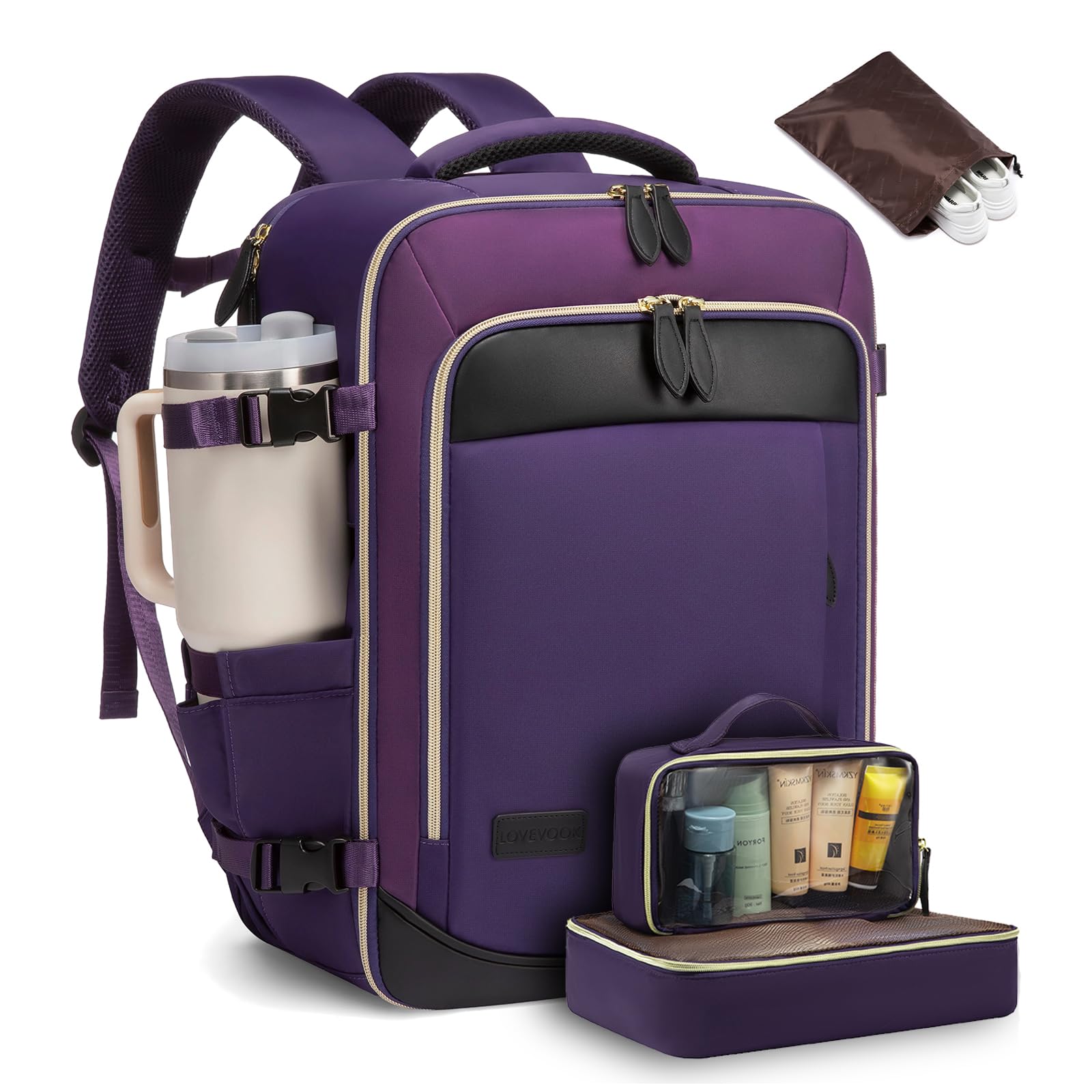 LOVEVOOK Travel Backpack for Women, 40L Carry On Backpack with 3 Packing Cubes,TSA Personal Item Travel Bag Airline Approved, Water Resistant