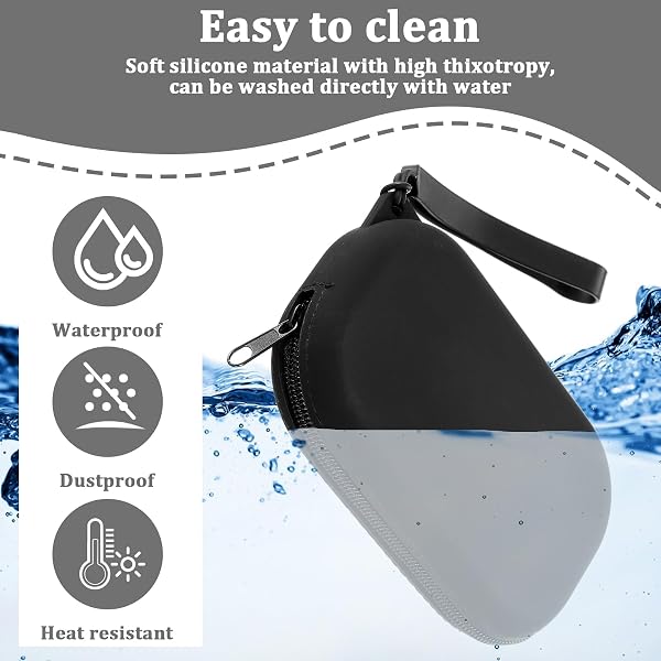 Trousse de Maquillage en Silicone, Pochette Cosmétique Portable Noire, Petite Trousse en Silicone, Articles de Toilette Imperméables pour Voyage, Étui à Pinceaux avec Poignée - 2