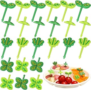 24 Pieces Food Picks for Kids Cute Mini Leaf Food Picks for Bento Box Reusable Fun Toddler Food Picks Mini Cartoon Food Pi...
