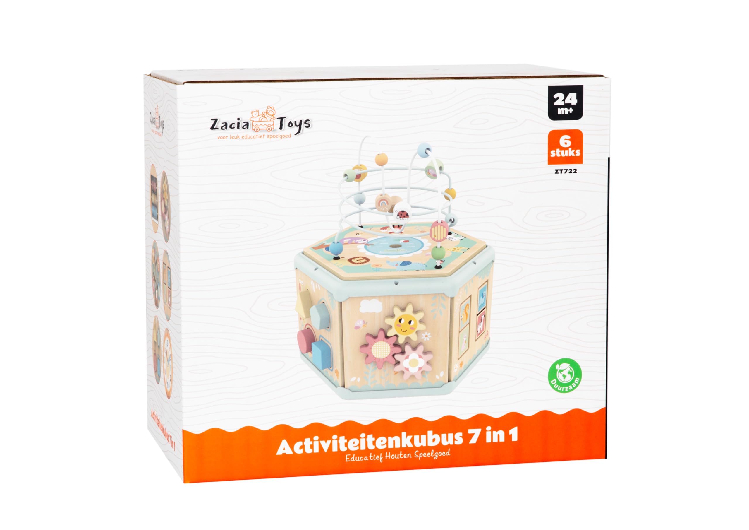 Zacia Juguetes Cubo De Actividades De Madera 7 en 1 | Educativo Montessori Juguetes para Niños Pequeños – Motórica, Clasificador de Formas, Pista de Cuentas & Más | Para Niños de 2 años