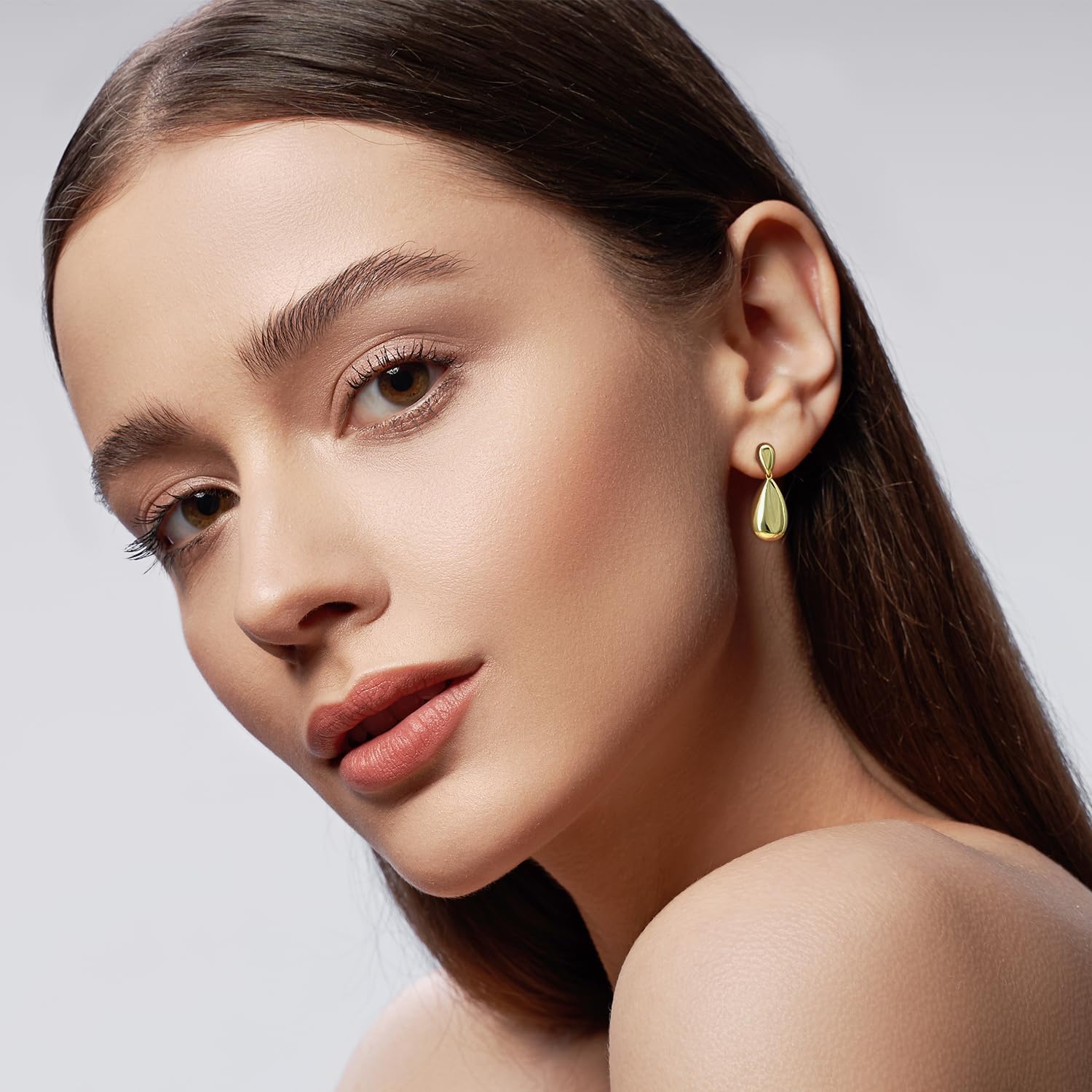 Gold Earrings for Women 14K Gold Dangle Earrings for Women Studs Dangle TearDrop Earring for Womens Unique and Natural Teardrop Shape Chunky Stud Tear Dop Earring for Womens Studs Dangling - Image 5