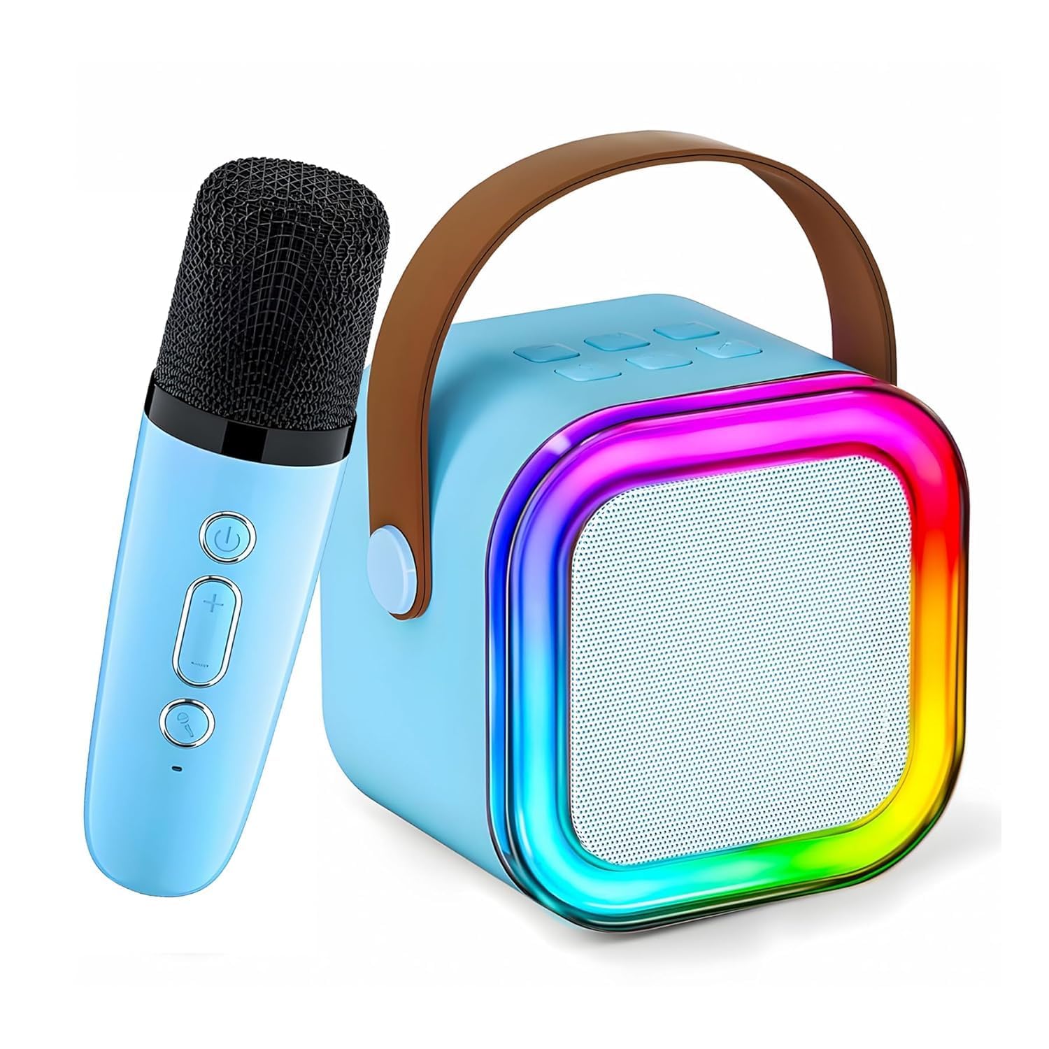 Kids Karaoke Speaker with Wireless Microphone | Portable Bluetooth Singing Machine with LED Lights | Mini Rechargeable Karaoke System for Boys & Girls (1 Mic, Blue)-image-41