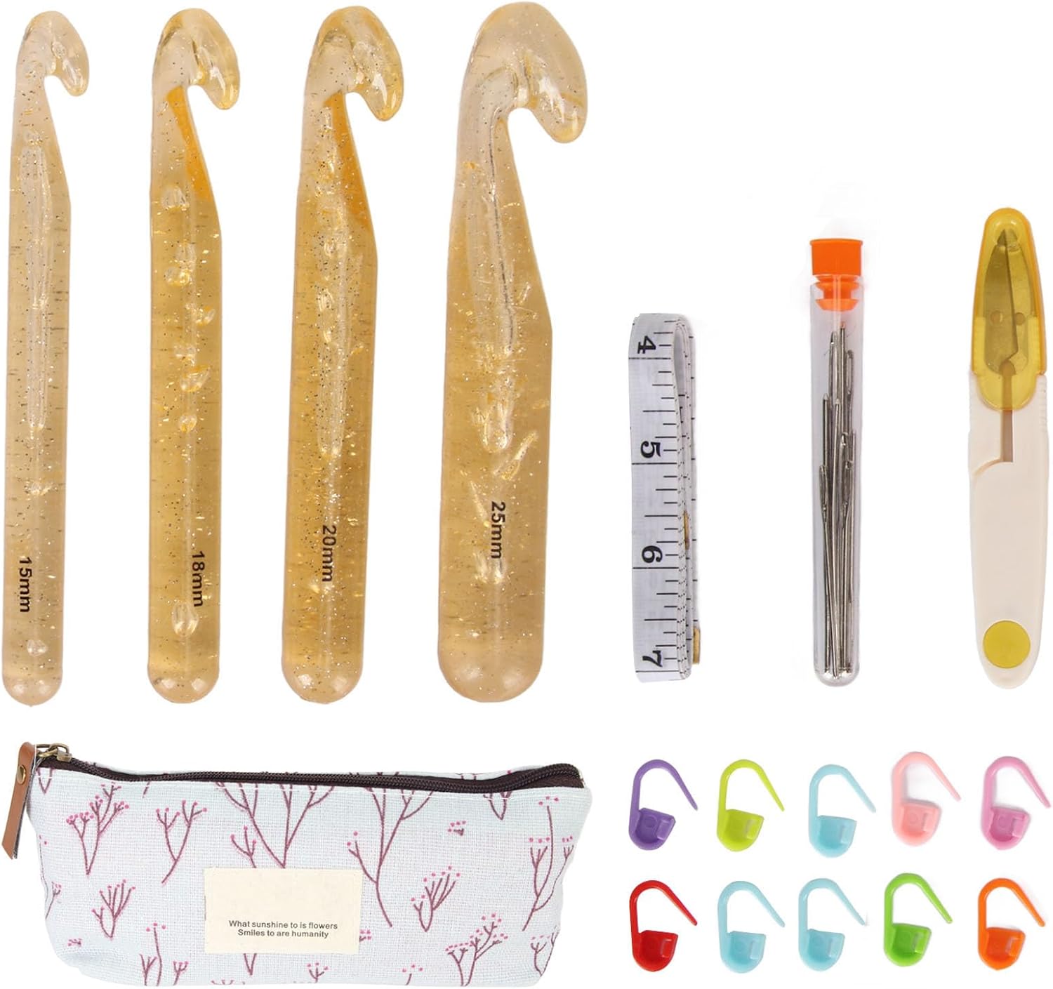 Large Crochet Hooks Set, Plastic Chunky Yarn Crochet Hook with Ergonomic Design, 15mm 18mm 20mm 25mm for DIY Blanket Carpet Rug, Includes Scissors Ruler Storage Bag