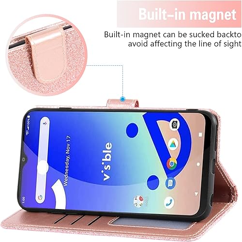 Miniatura 2 de Asuwish WTVIS01 - Funda para teléfono visible de medianoche con protector de pantalla de vidrio templado y cartera con purpurina, soporte para