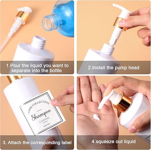 Miniatura 6 de Juego de 3 botellas con bomba de 16 onzas, botella de champú y acondicionador, dispensador de jabón recargable de plástico, dispensador de ducha con