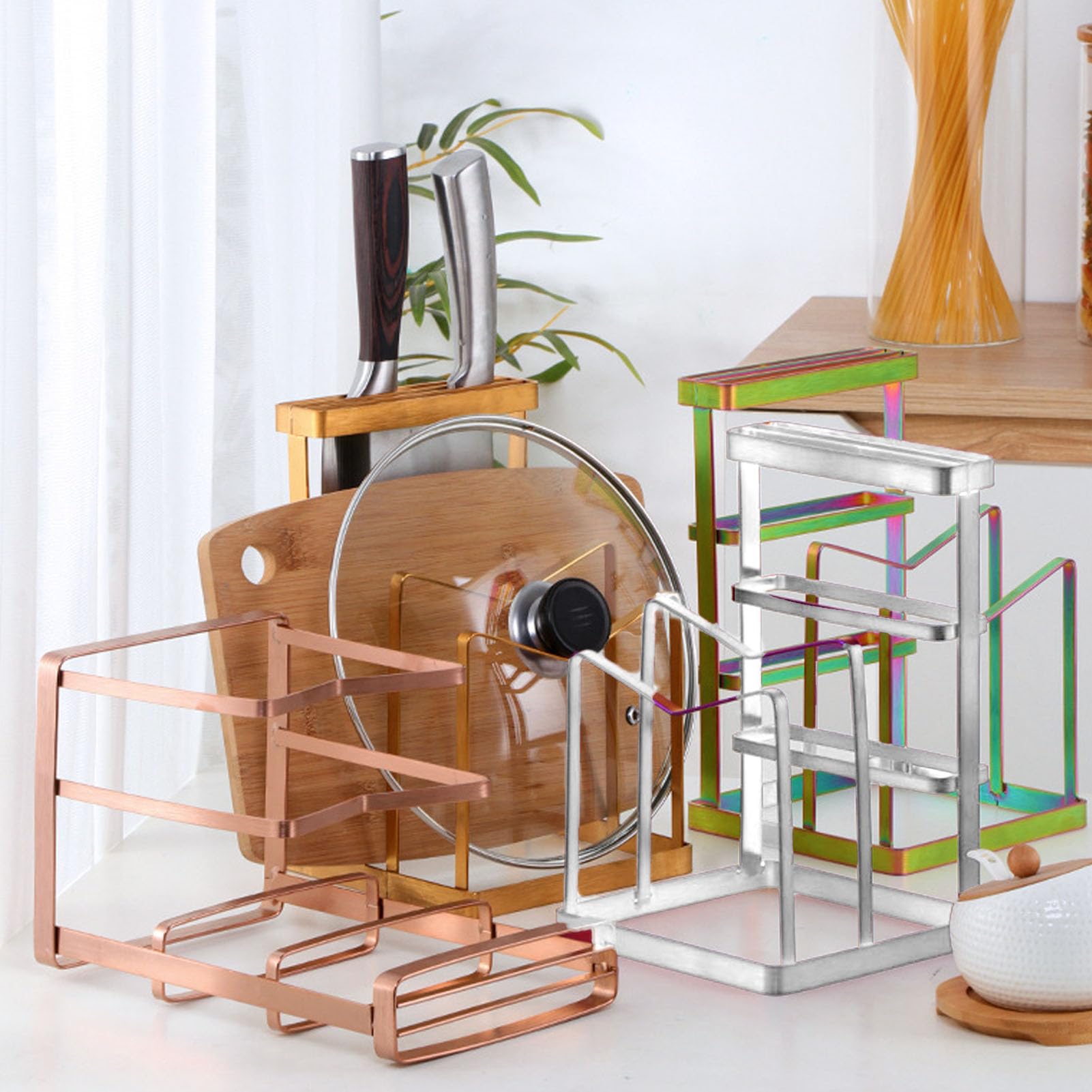 Support à Planches à Découper MUELODSIC – Double étage En Acier Inoxydable, Rangement Cuisine Pratique Pour Planches Et Couvercles
