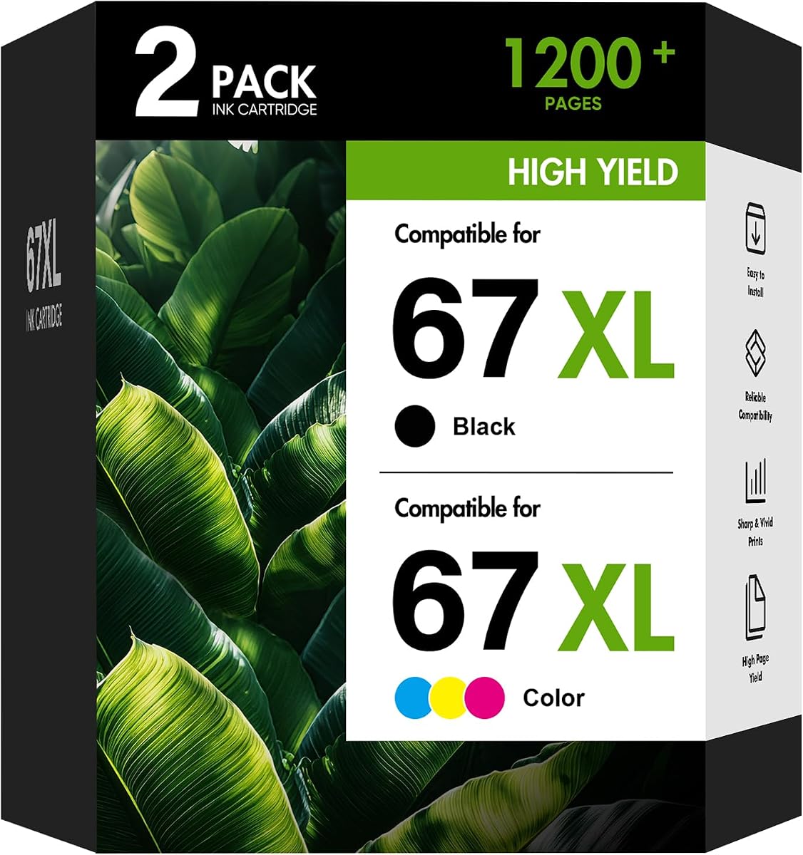 67XL 67 XL 2800e 2855e Ink Cartridges Black/Color Combo Pack for HP Printer