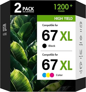67XL 67 XL 2800e 2855e Ink Cartridges Black/Color Combo Pack for HP Printer