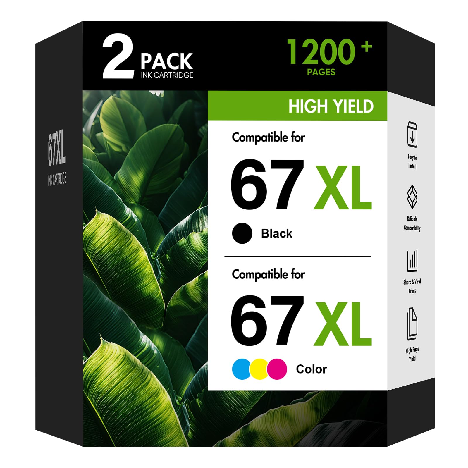 Cool Toner 67XL Ink Cartridges Black/Color Combo Pack for HP Printer