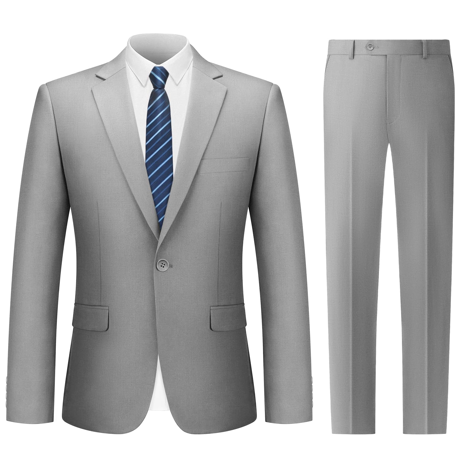 Cooper & Nelson Men's Suit 2 Piece Set, One Button Slim Fit Tuxedo with Jacket Pants Tie for Wedding, Business, Prom — view 9
