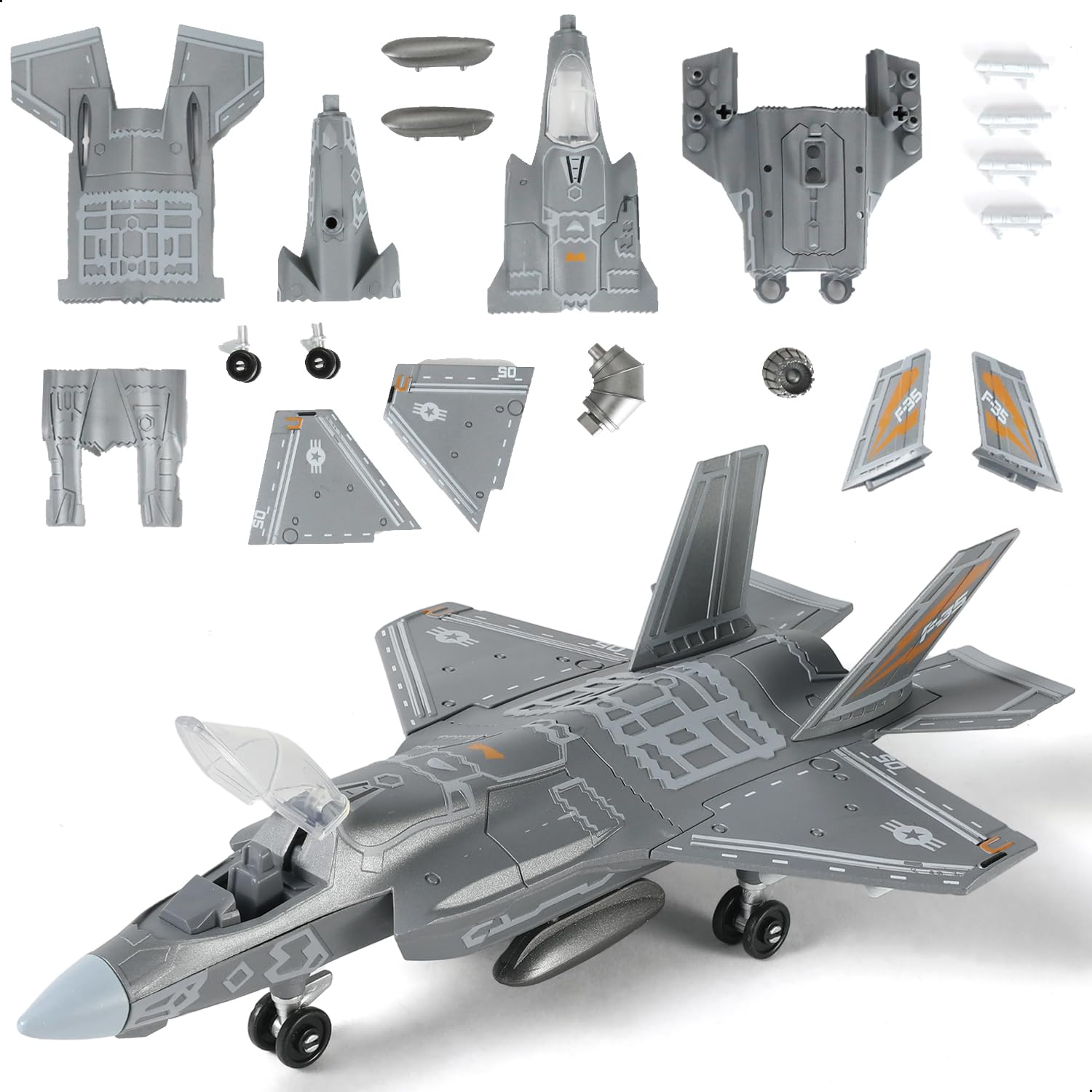 SEBUNAS 1:72 Scale F-35 Fighter Jet Model Kit Plastic Millitary F35 Airplane Assembly Aircraft Model with Stand Collection or Gift for Adults and Kids (36 Pieces)