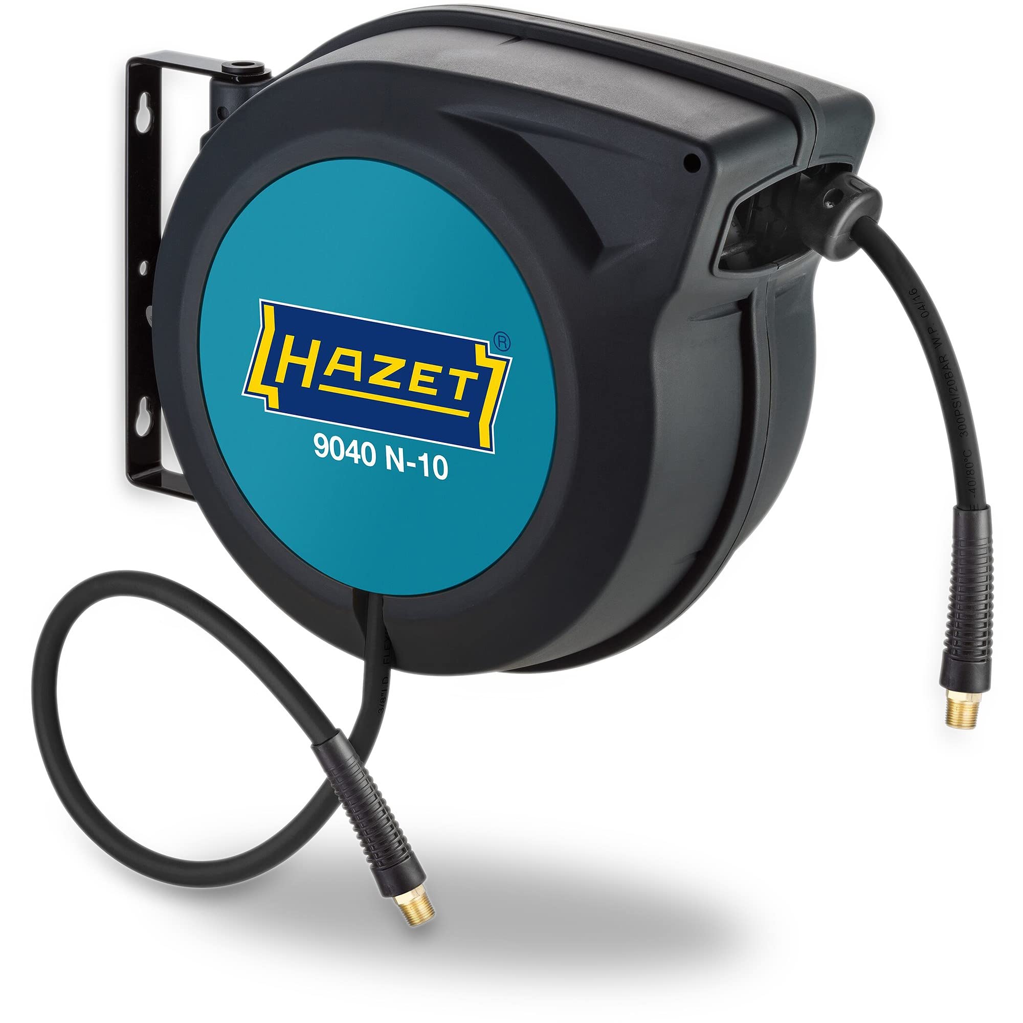 HAZET Schlauchroller Mit Schnellkupplung 9040N/2 I mit Stop at any point-Funktion, Gebremstes Aufwickeln I passend für Druckluft oder Wasser
