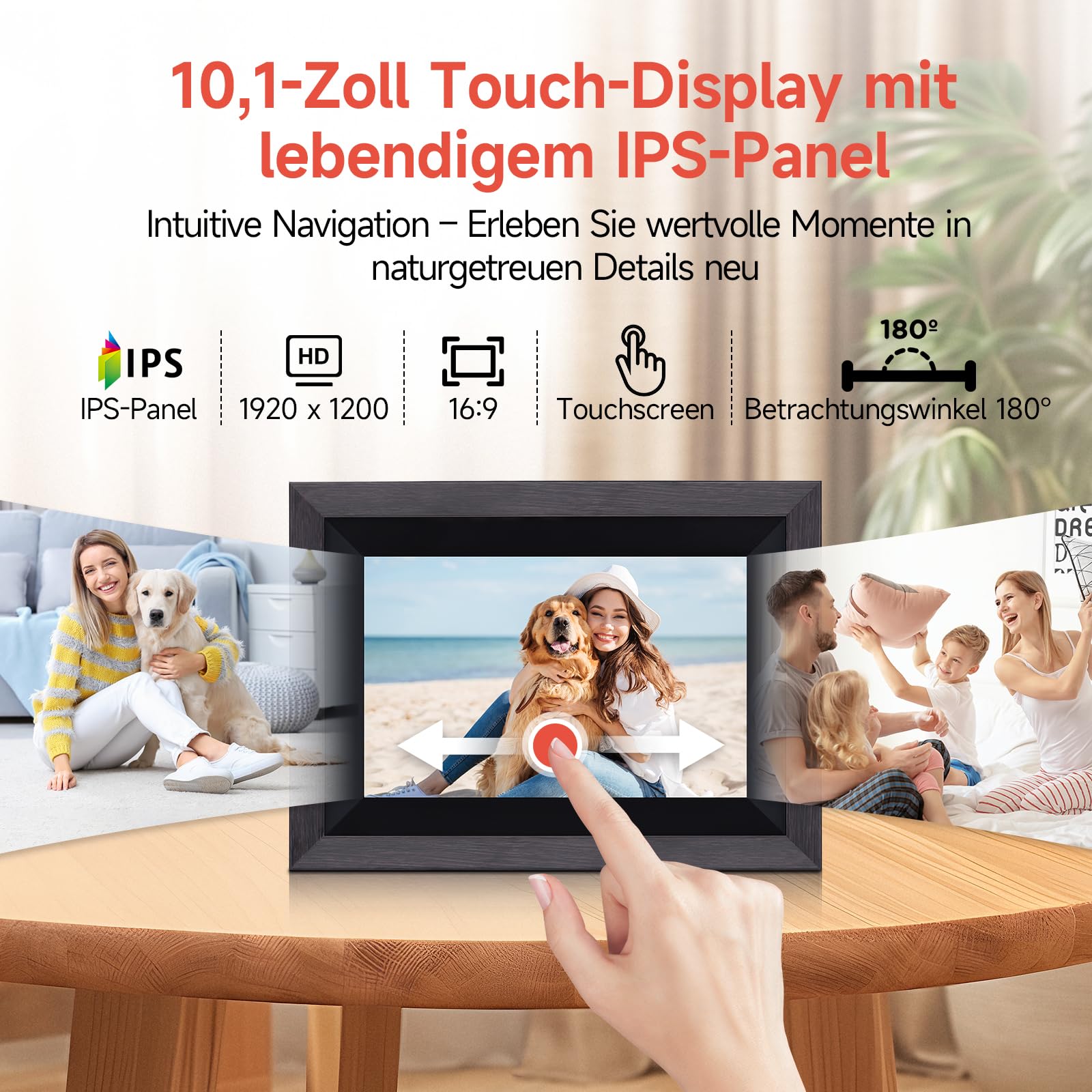 Digitaler Bilderrahmen, Rollei Smart Frame WiFi 105 10,1 Zoll Frameo WLAN Digital Photo Frame 1920x1200 Touchscreen 32GB Speicher Holz Schwarz Digitaler-Bilderrahmen-Digital-Elektronischer-Fotorahmen