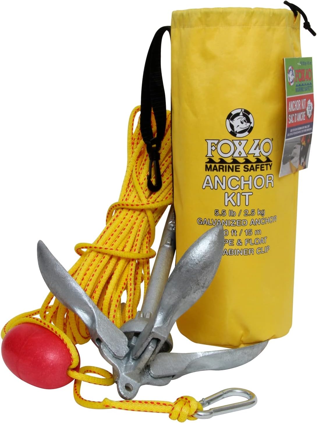 Fox 40 Anchor Kit – Classic Style, Includes Waterproof Bag, 3/8” Diameter 700 lb Test Floating Polypropylene Rope, 2.5 kg Anchor and Float, Heavy-duty Nylon Bag with Clip Fox 40 Anchor Kit – Classic Style, Includes Waterproof Bag, 3/8” Diameter 700 lb Test Floating Polypropylene Rope, 2.5 kg Anchor and Float, Heavy-duty Nylon Bag with Clip