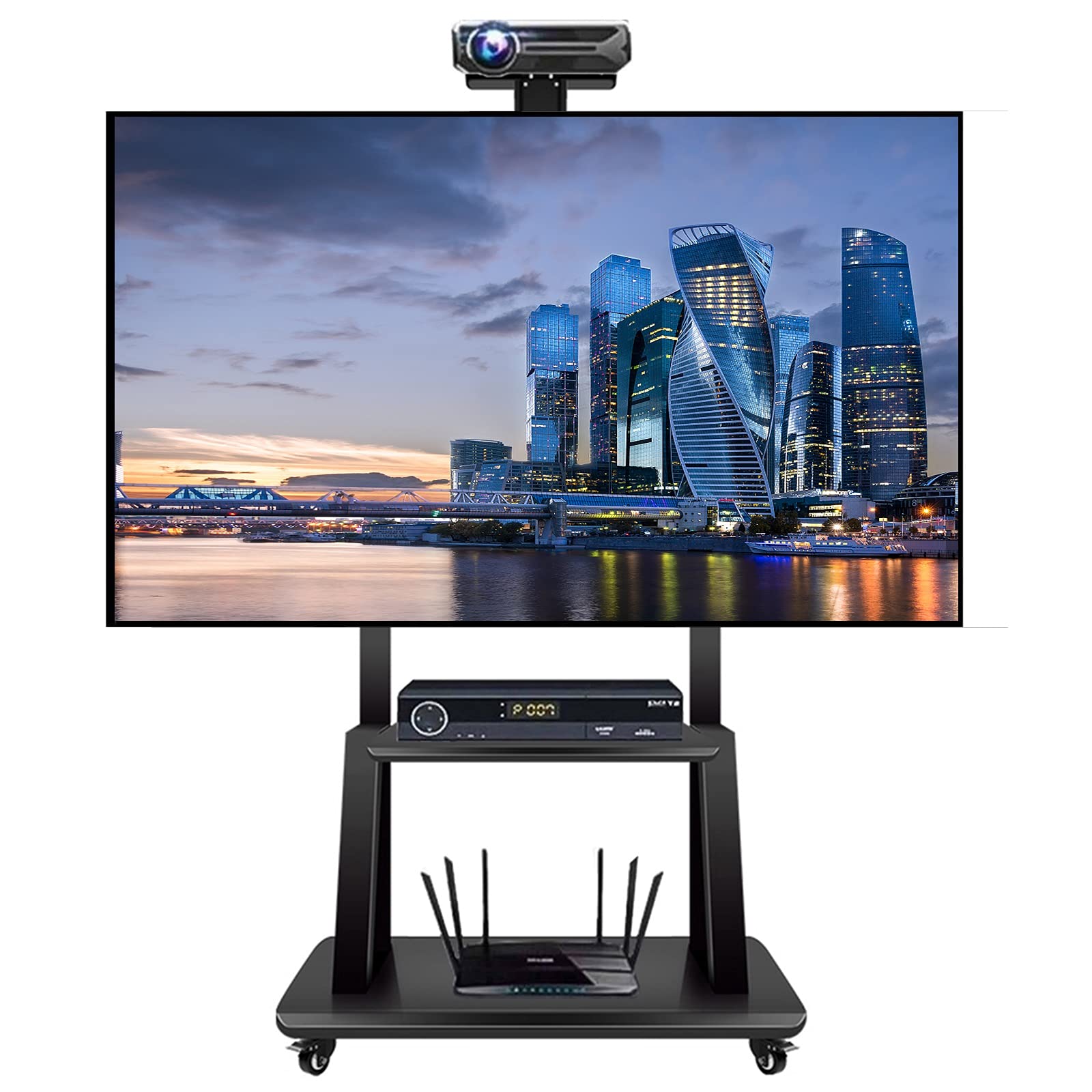 Soporte de TV Negro Alto para TV de 75 65 55 50 40 32 Pulgadas, Carro de TV rodante de Piso Universal Resistente con 3 estantes de Almacenamiento y Ruedas, Carga 300 Libras Beautiful Scenery
