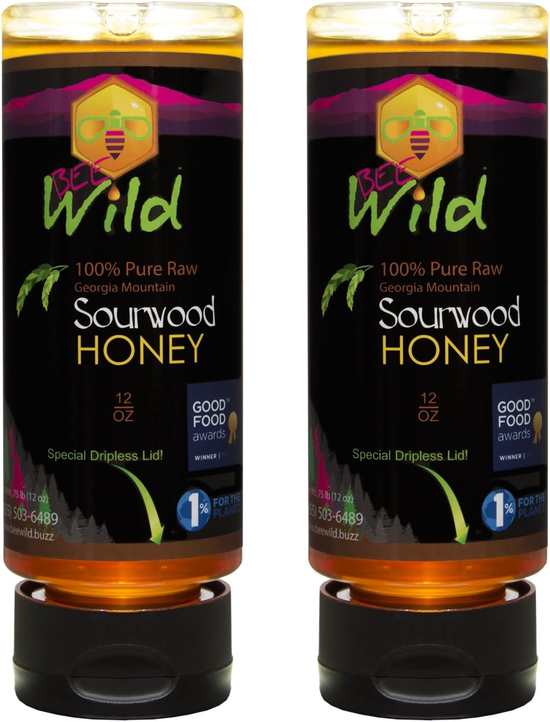 Bee Wild 100% Pure Raw Organic Unfiltered Honey - Sourwood, 12 ounce Pack of 2