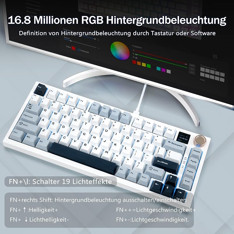 HUO JI Vezeték Nélküli Gaming Mechanikus Billentyűzet 81 Gombos RGB Háttérvilágítás 4000mAh Akkumulátor Fehér
