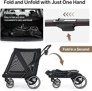 Beberoad Pet Stroller for Medium Dogs, Dog Stroller One-Second Fold, R7 All-Terrain with ER Tires, Mesh Dual-Window, Full Disassembly&Washable Waterproof Oxford Fiber