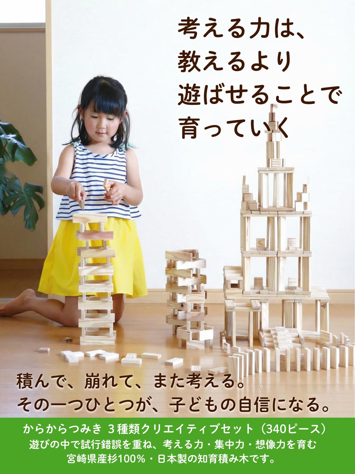 九州産杉積み木2000枚セット Amazon | からからつみき 3種類 クリエイティブ セット 340ピース 宮崎