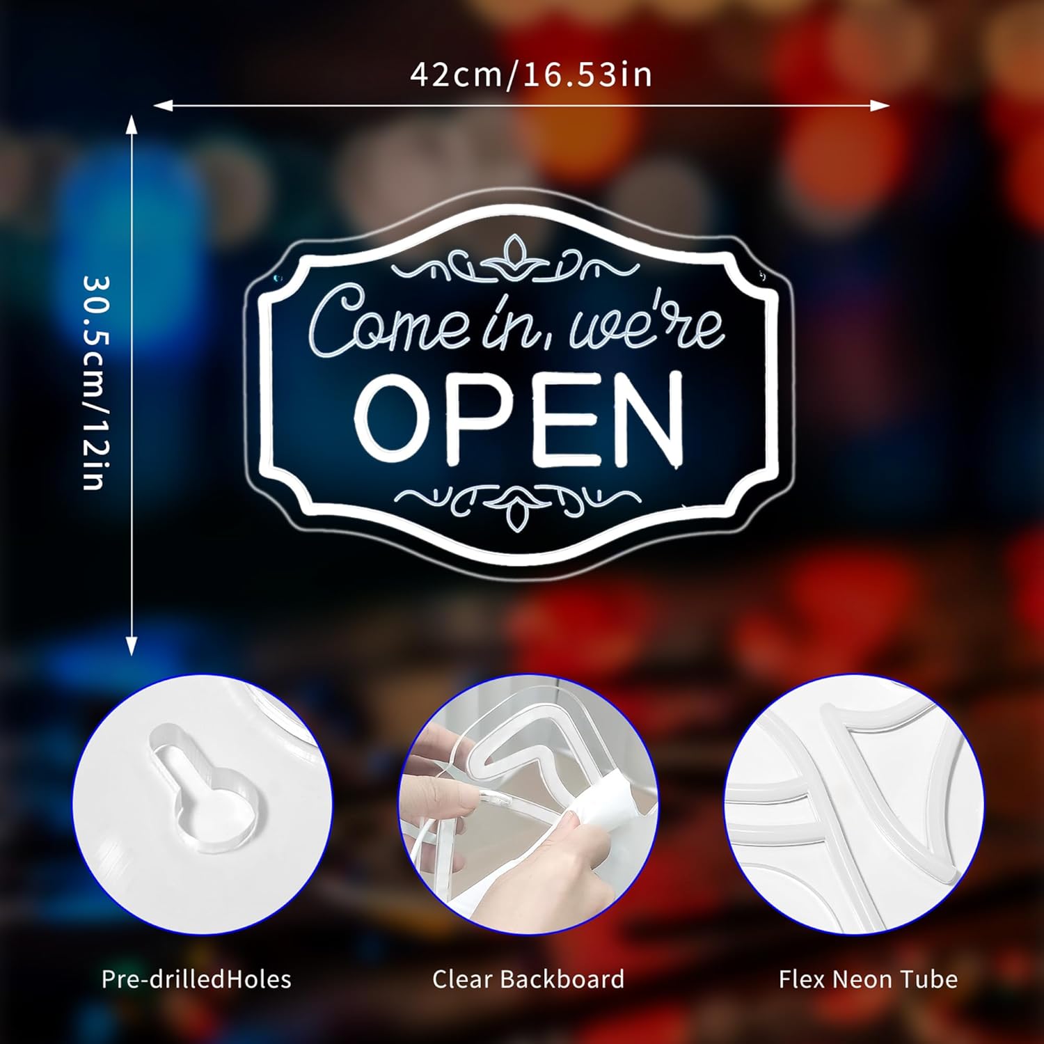 Neon Sign, Open Neon Signs for Wall Decor -White LED Open Signs for Business, Restaurant, Store, Shop, Bar - USB Powered Light Up Sign Decorations - Image 3