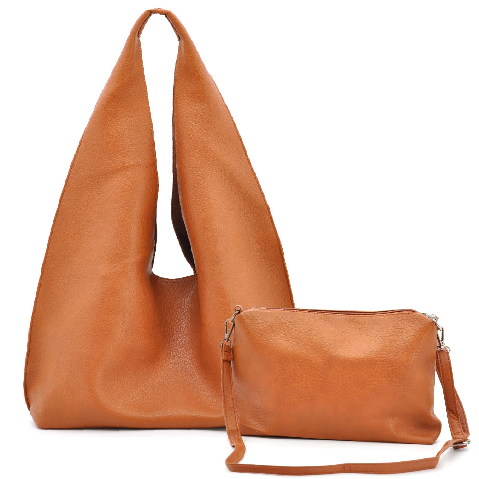 Generico Borsa a Sacco da Donna in Similpelle, 38x36x15 cm, Cognac, con Tracolla Regolabile e Borsetta Omaggio