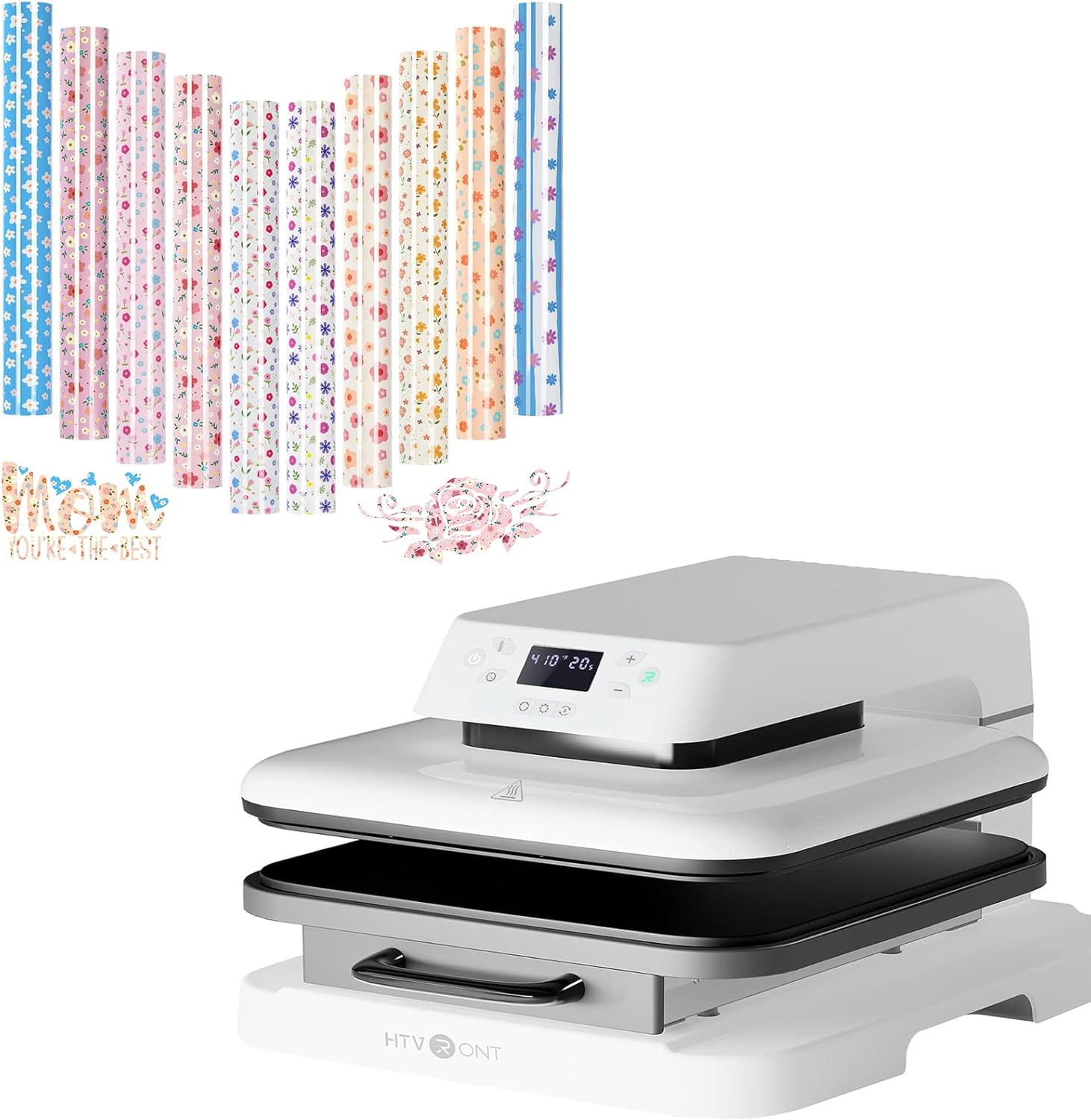 Prensa Térmica Automática HTVRONT para Camisetas 15x15 con Vinilo Floral