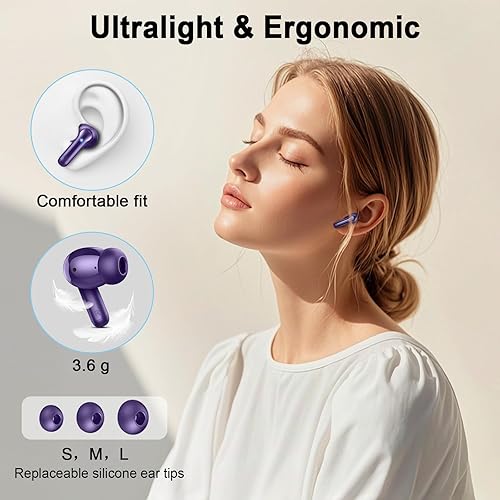 Miniatura 5 de Auriculares Bluetooth 5.4, auriculares inalámbricos 2026 3D-estéreo, 4 micrófonos ENC con cancelación de ruido, auriculares intrauditivos USB-C de