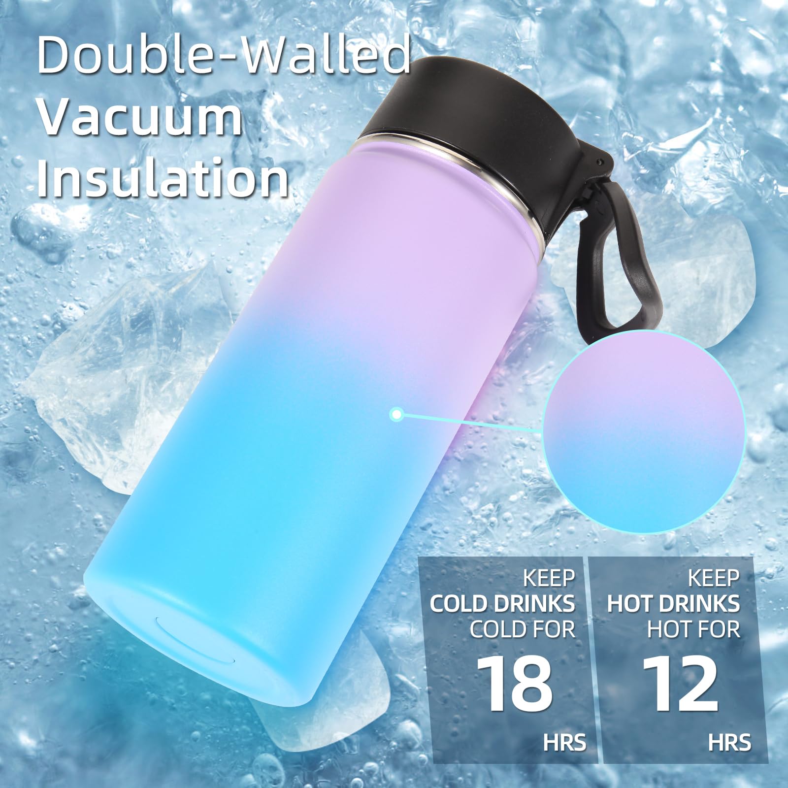 Amazon.com: Volhoply 16 OZ Kids Water Bottle Bulk 2 Pack,Insulated Sports  Bottles with Straw Lid,Stainless Steel Bottle with Handle Keep Cold,Double  Wall Vacuum Tumbler Cup for School,Girl(Lavender Blue, 2 : Sports &