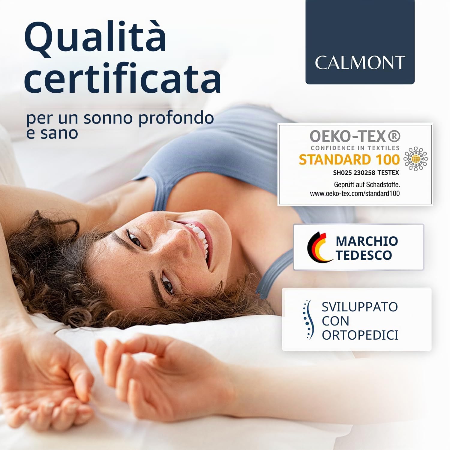 CALMONT - Cuscino ortopedico per tutti i tipi di sonno, cuscino cervicale per un sonno riposante, cuscino in memory foam per una regolazione ideale, cuscino cervicale, cuscino ergonomico (bianco)